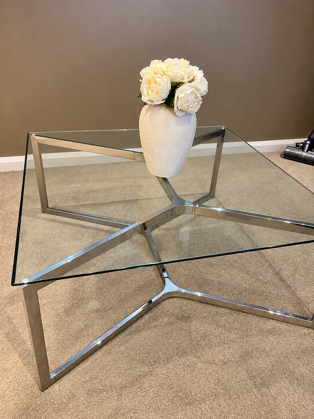Glass Coffee Table with Chrome Frame