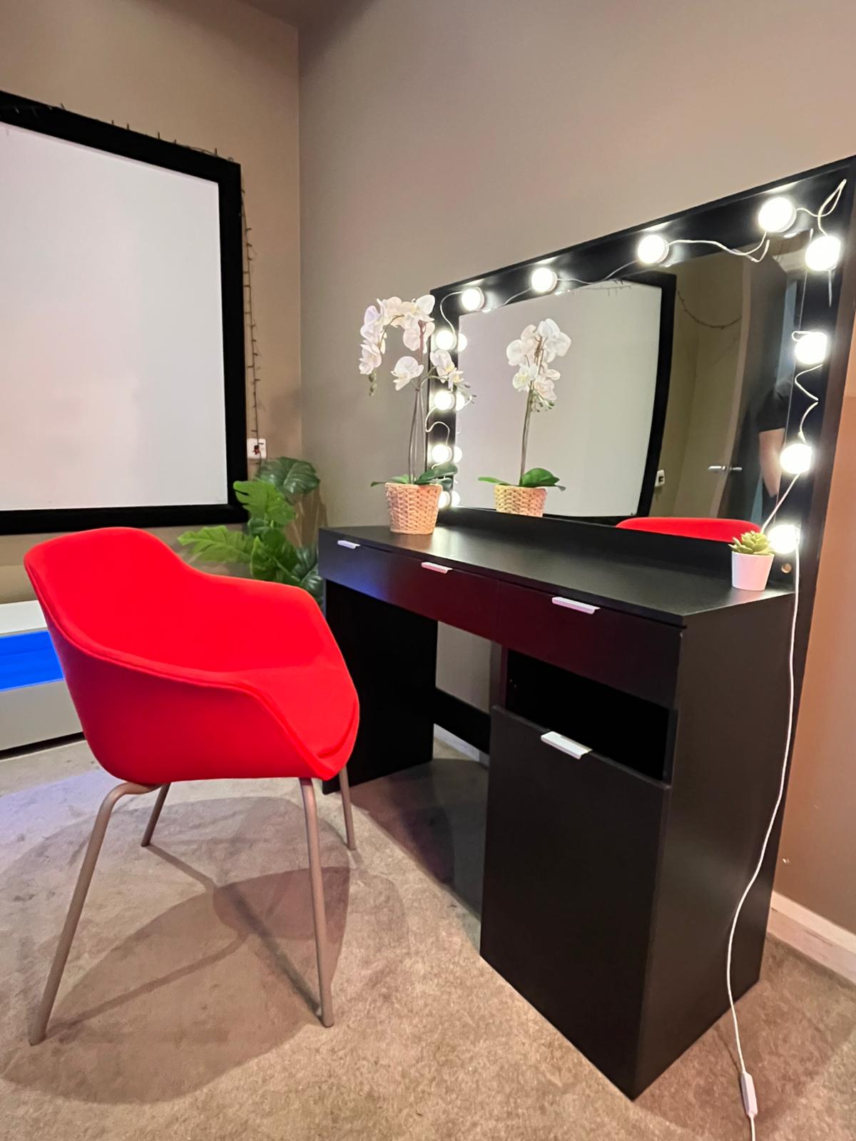 ✨ Hollywood Vanity Desk with LED Mirror & Chair (Red or Grey)