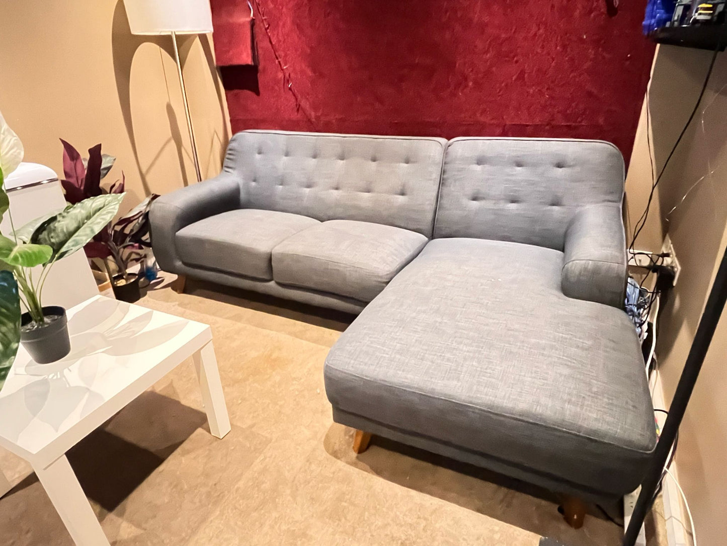 L-Shaped Sofa in Grey Fabric