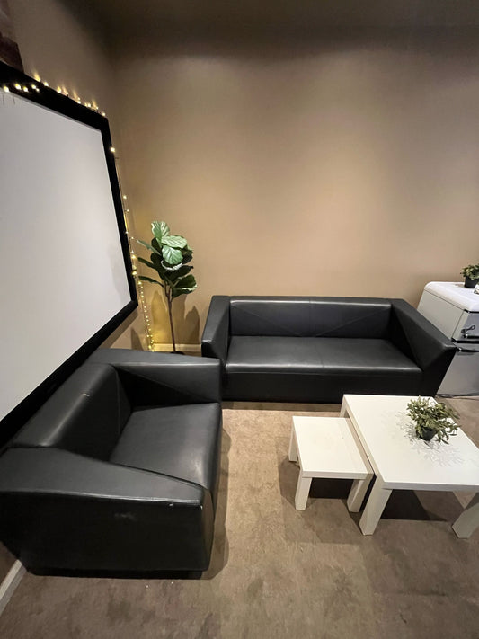 Modern Black Leatherette Sofa Set – 2-Seater + Armchair