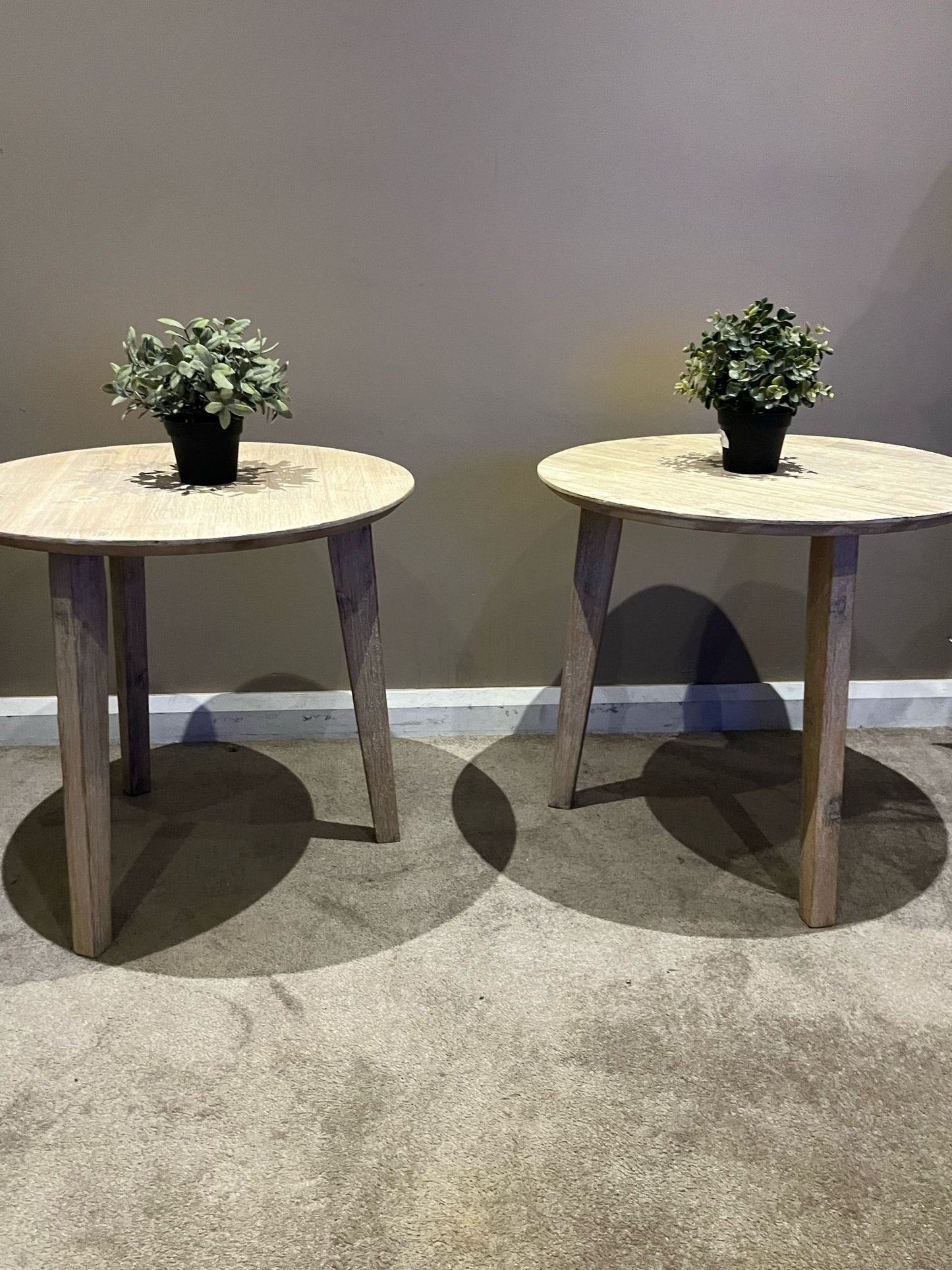 Rustic Round Wooden Side Tables – Set of 2