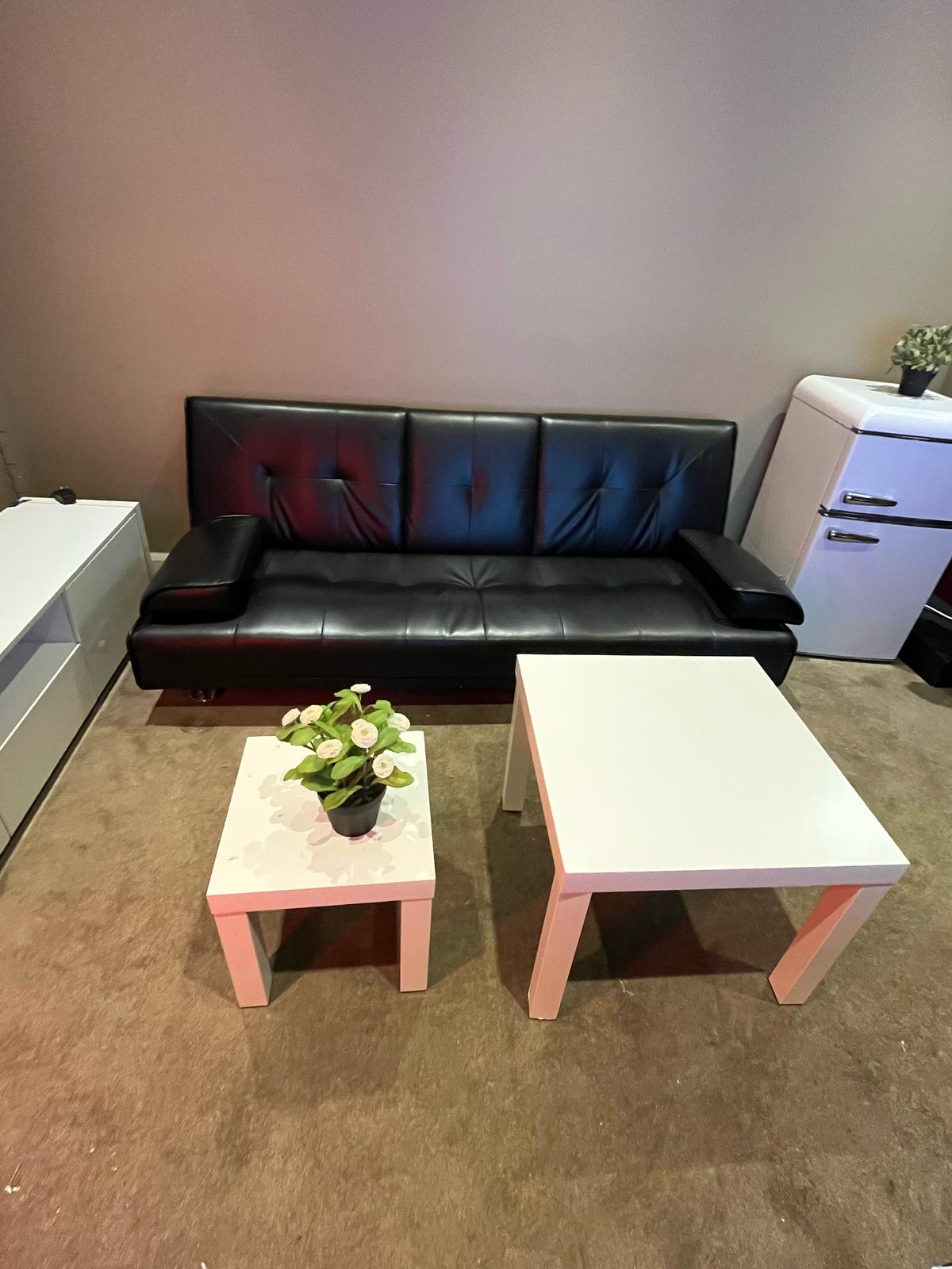 3-Seater Sofa Bed with Cup Holders + 2 Side Tables