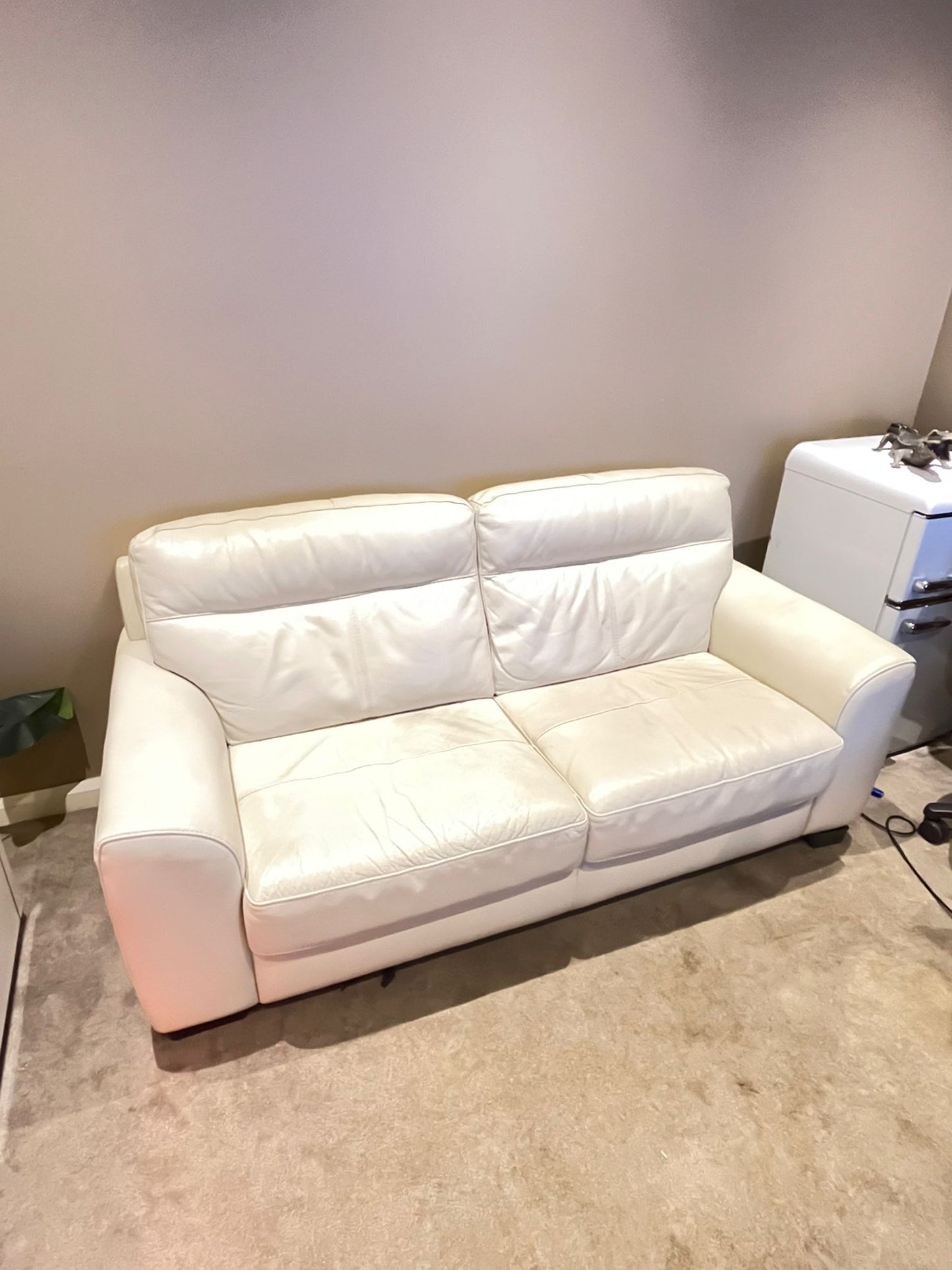 3-seater leather sofa in beige