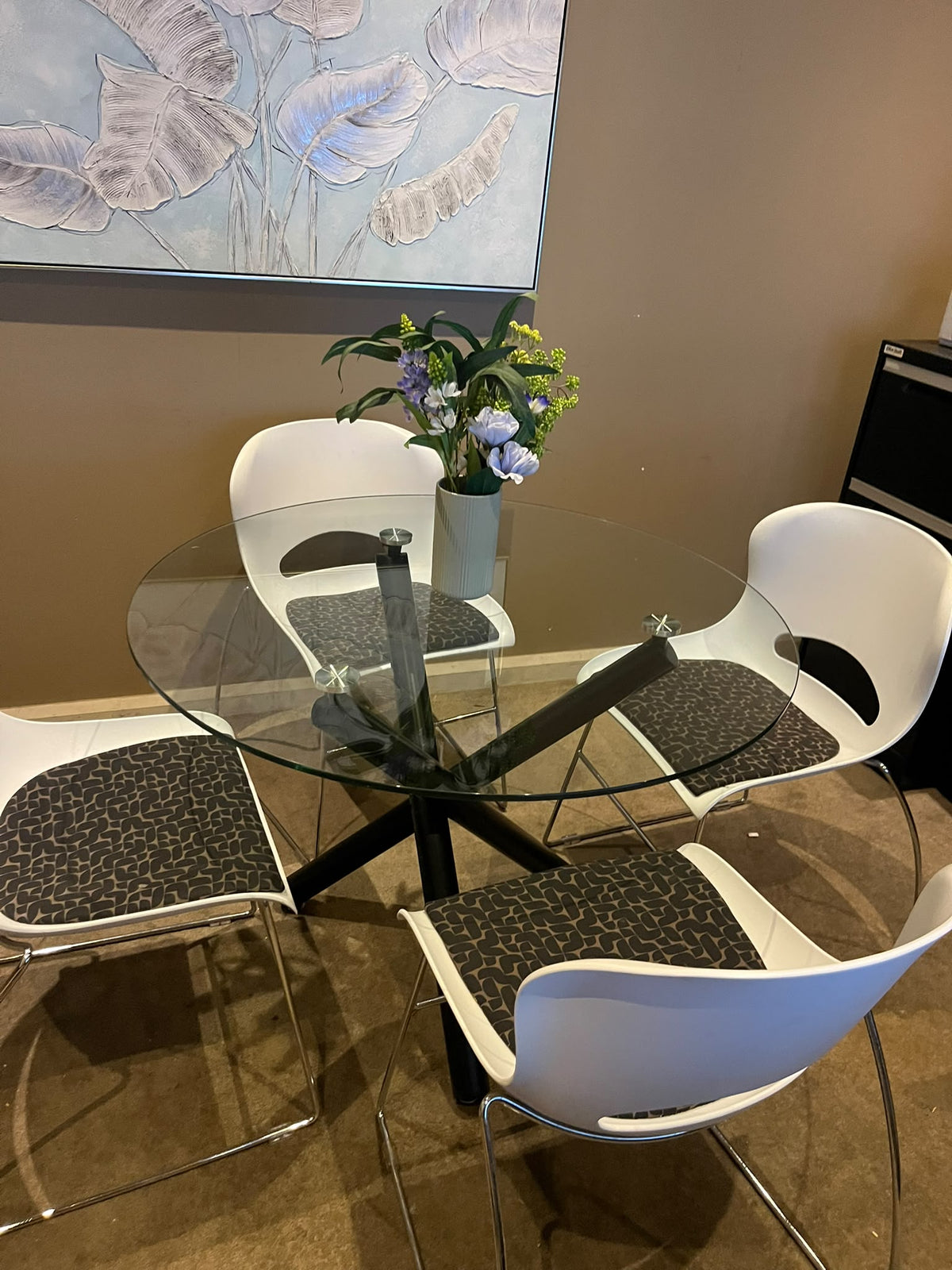 Round Glass Dining Table Set with 4 Chairs