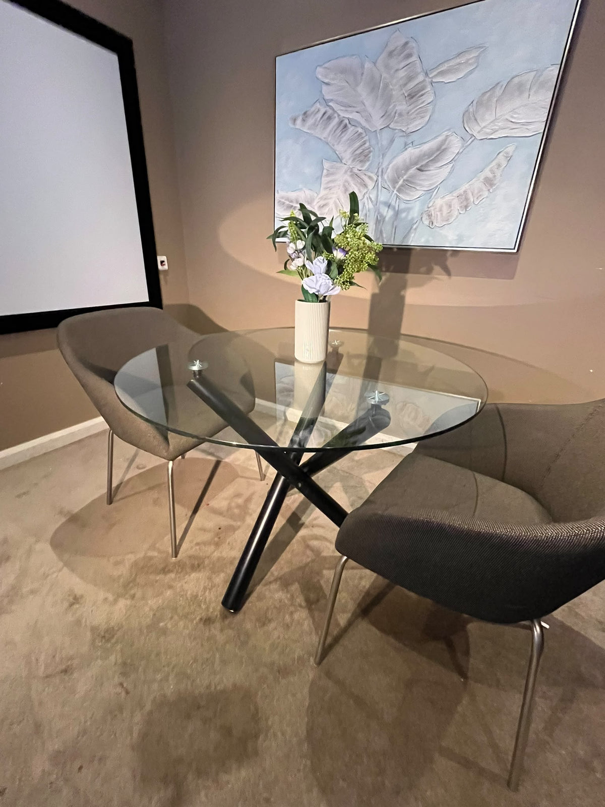 Round Glass Dining Table Set with 2 Chairs