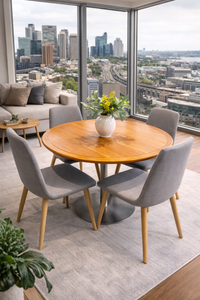 Round Wooden Dining Set – 4 Chairs | Modern & Elegant
