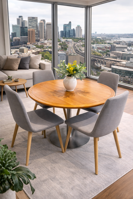 Round Wooden Dining Set – 4 Chairs | Modern & Elegant