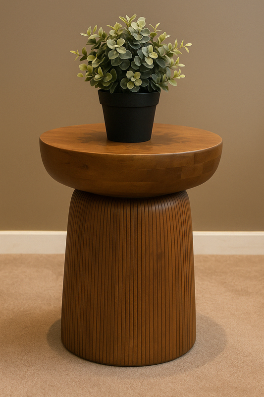Wooden Side Table – Modern Sculpted Design - Deco Home