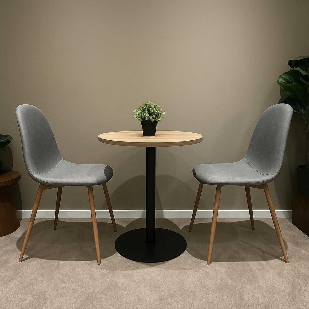 Modern Dining Table Set – 2 Chairs + Round Table