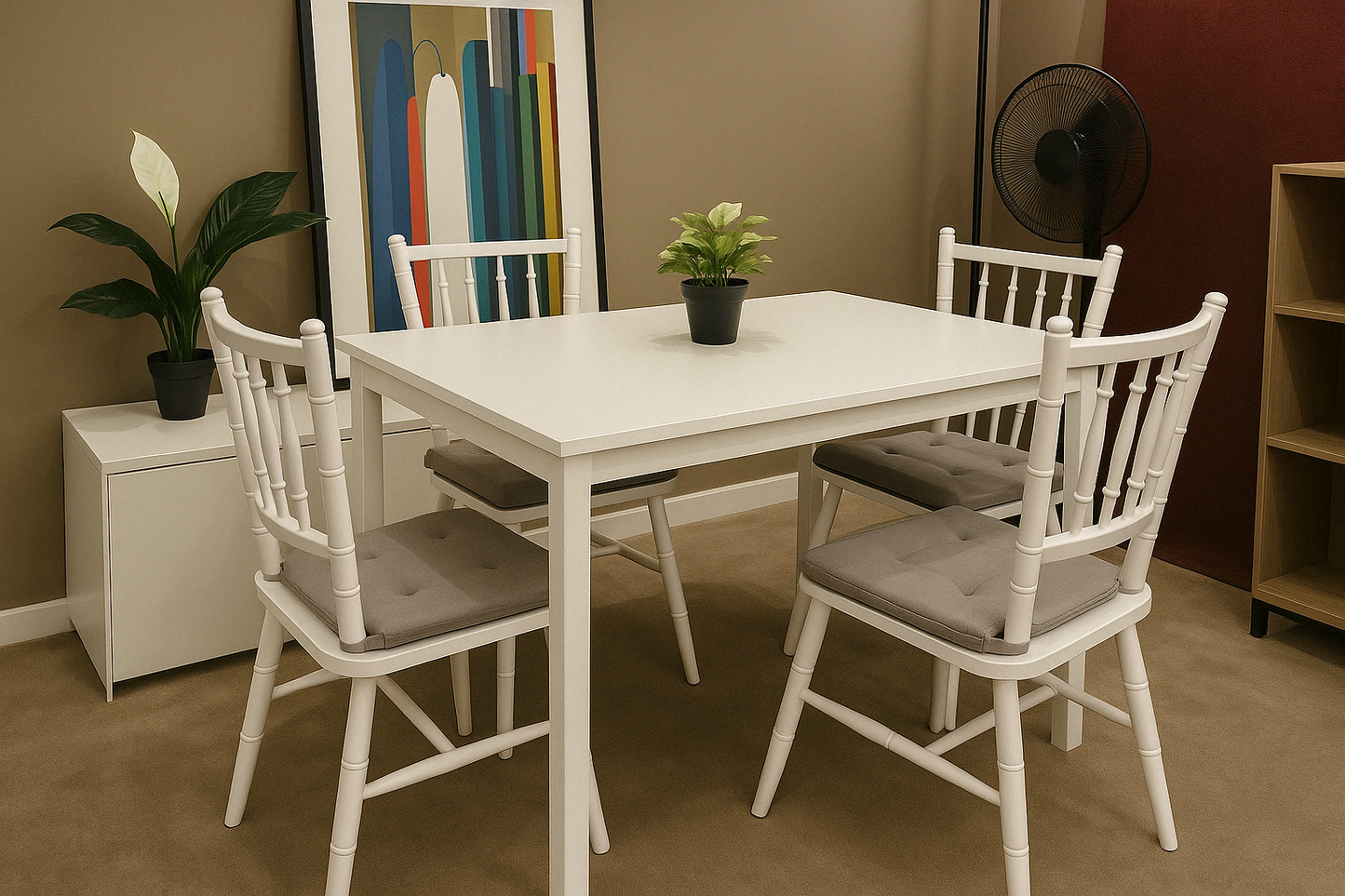 White 4-Seater Dining Set – Elegant & Cozy