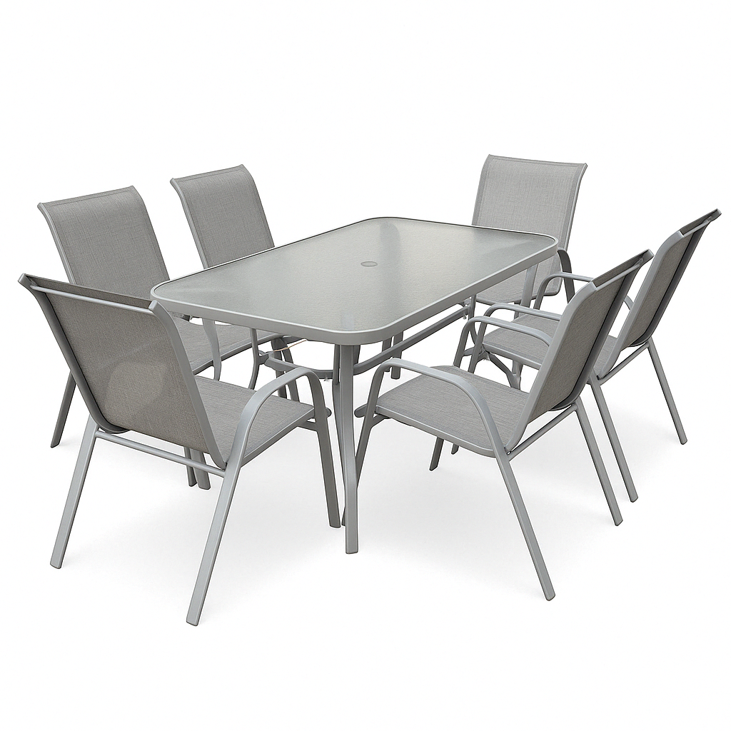 6-Seater Outdoor Dining Set with Glass Table