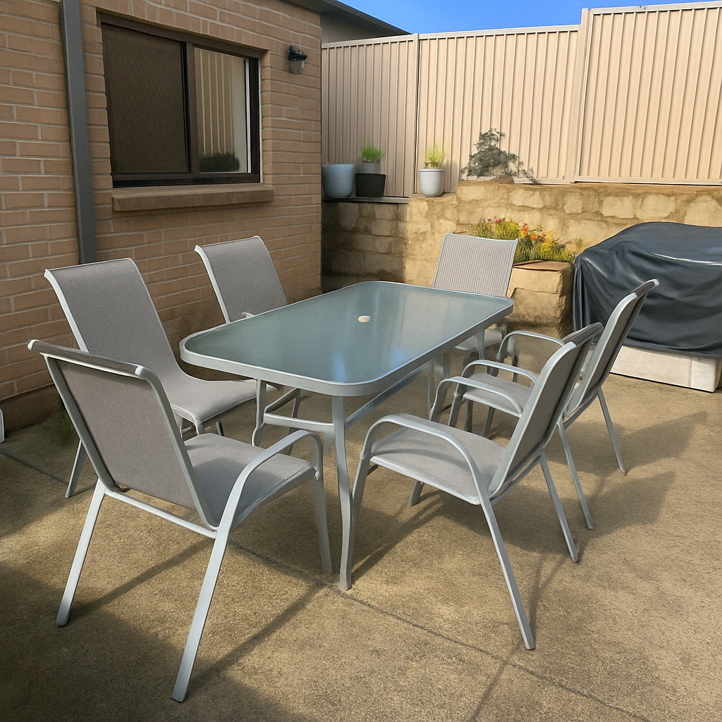 6-Seater Outdoor Dining Set with Glass Table