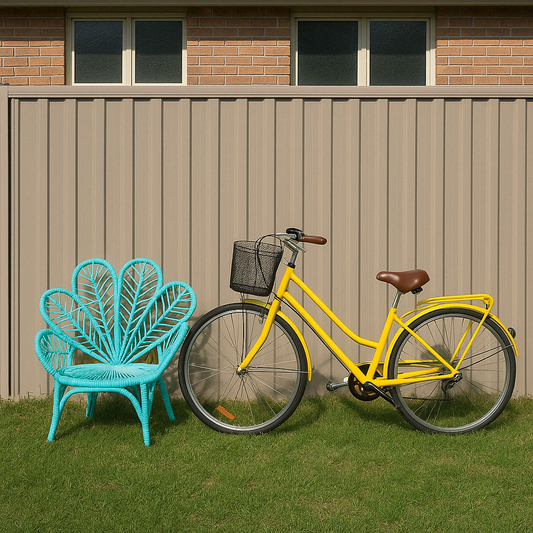 Vintage Yellow Bike + Turquoise Peacock Chair (Outdoor Set)