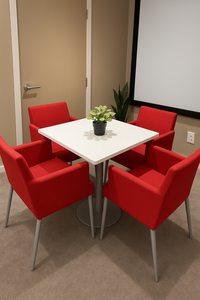 Modern Dining Set – 4 Red Chairs + White Table
