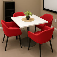 Modern Dining Set – White Table + 4 Curved Red Chairs