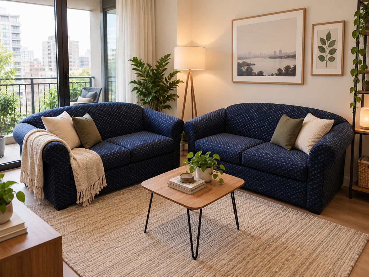 2-Piece Navy Blue Sofa Set –