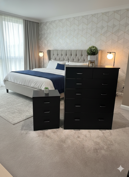 6-tier tall dresser + 3-drawer nightstand.