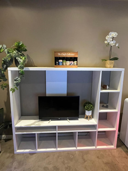 Modern White Media Console | TV Stand with Decorative Display Shelves ✨