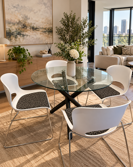 Round Glass Dining Table Set with 4 Chairs