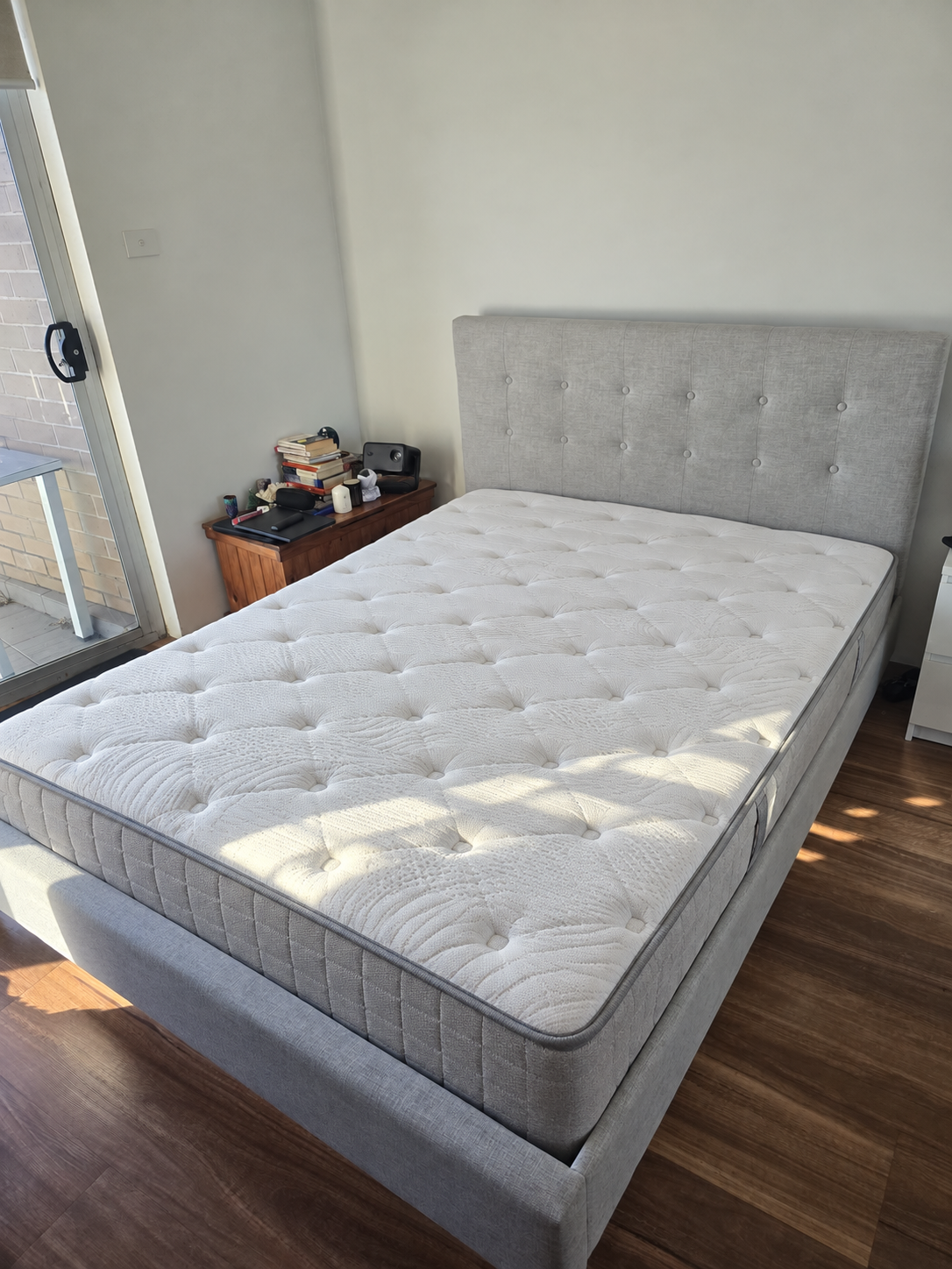 Grey Upholstered Queen Bed with Mattress