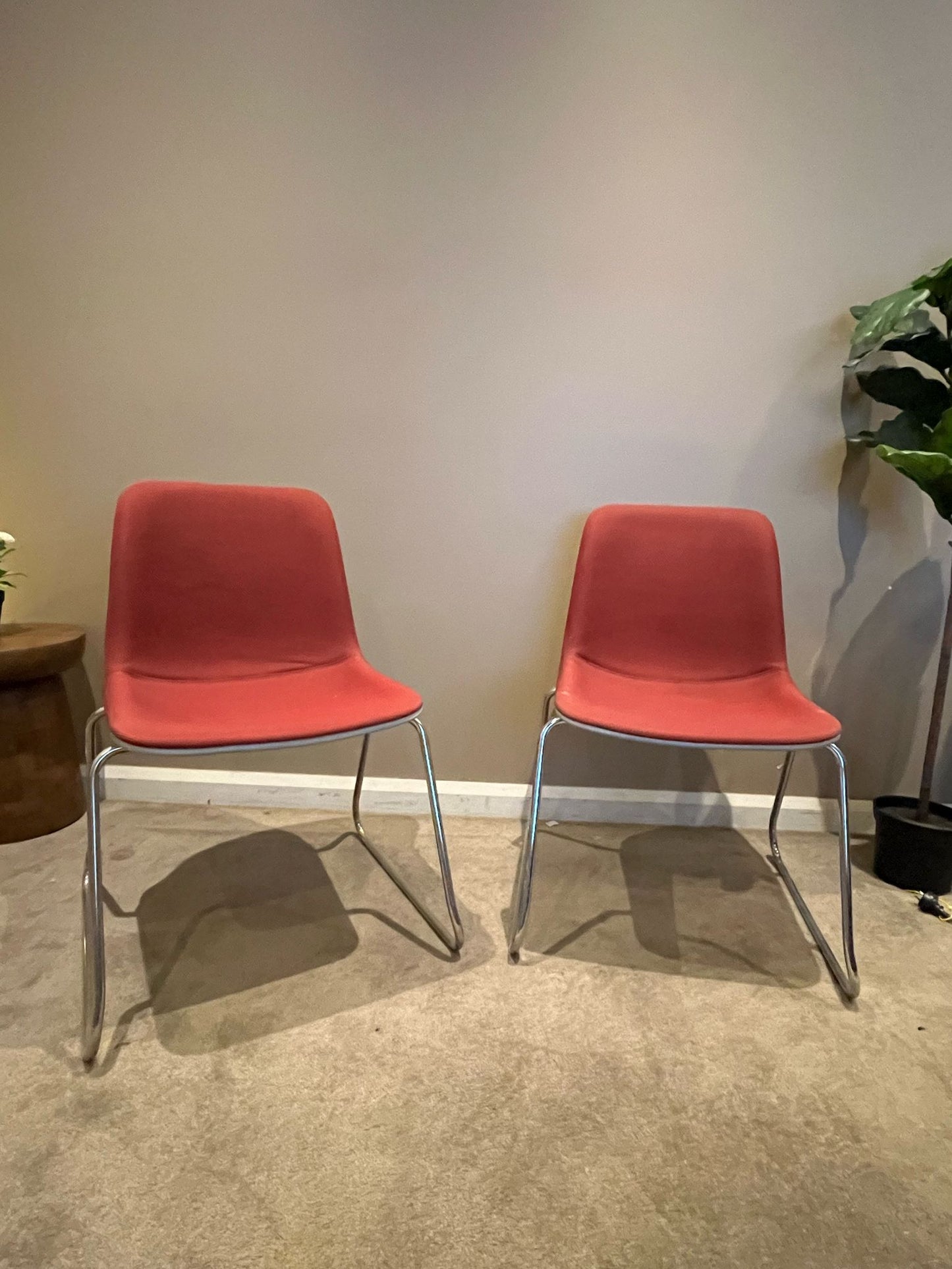 Set of 2 Modern Red Chairs with Chrome Base