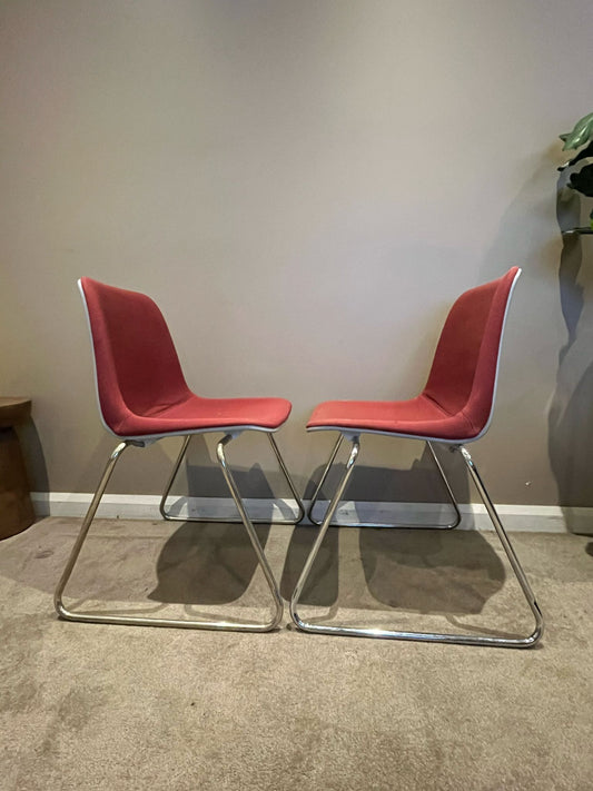 Set of 2 Modern Red Chairs with Chrome Base