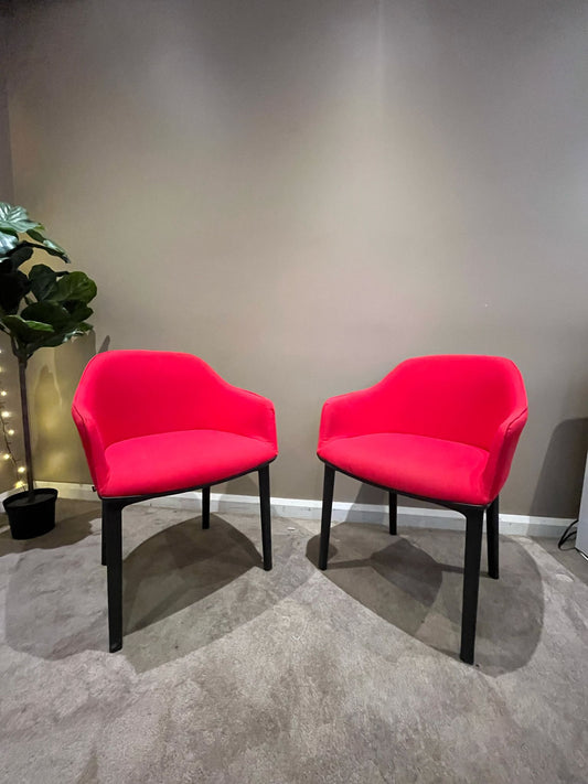 Set of 2 Modern Red Velvet Armchairs