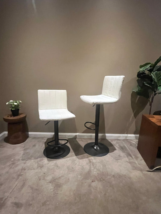 Set of 2 Adjustable Bar Stools – White Faux Leather