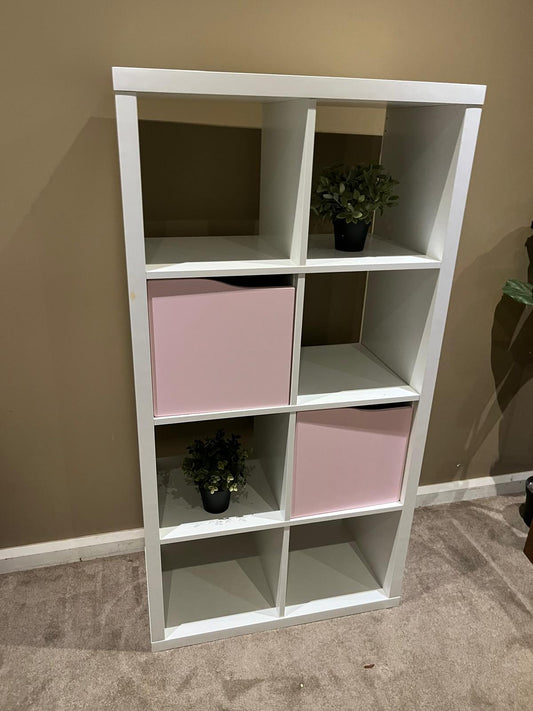 Modular Cube Storage Shelf – White with Pink Inserts