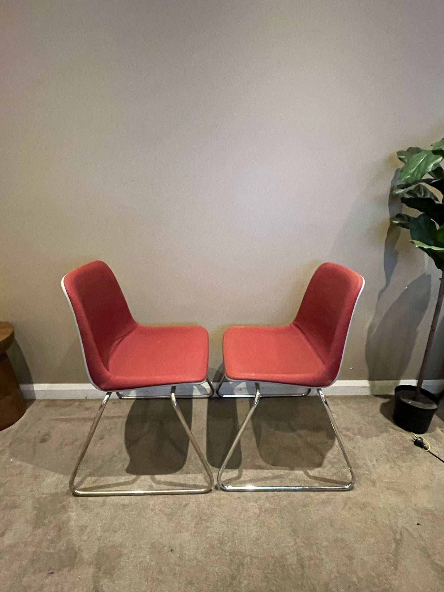 Set of 2 Modern Red Chairs with Chrome Base