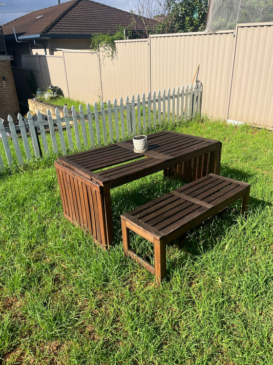 Outdoor Wooden Table with Bench – Rustic Style
