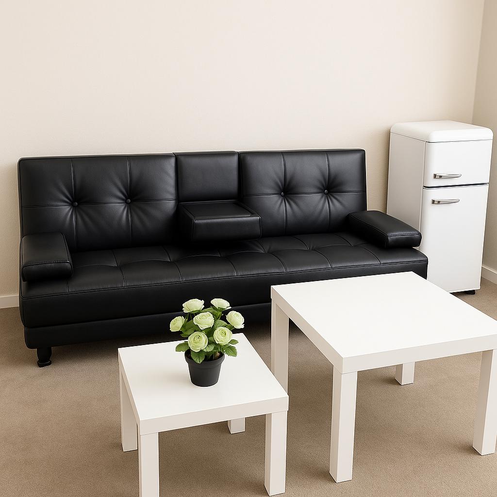3-Seater Sofa Bed with Cup Holders + 2 Side Tables