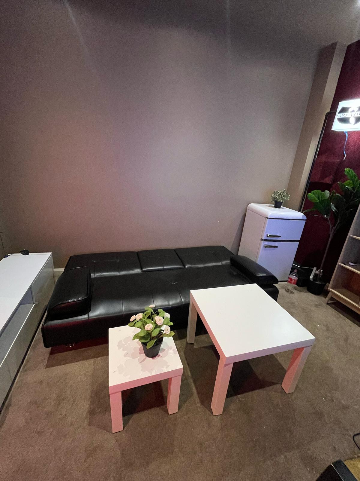 3-Seater Sofa Bed with Cup Holders + 2 Side Tables