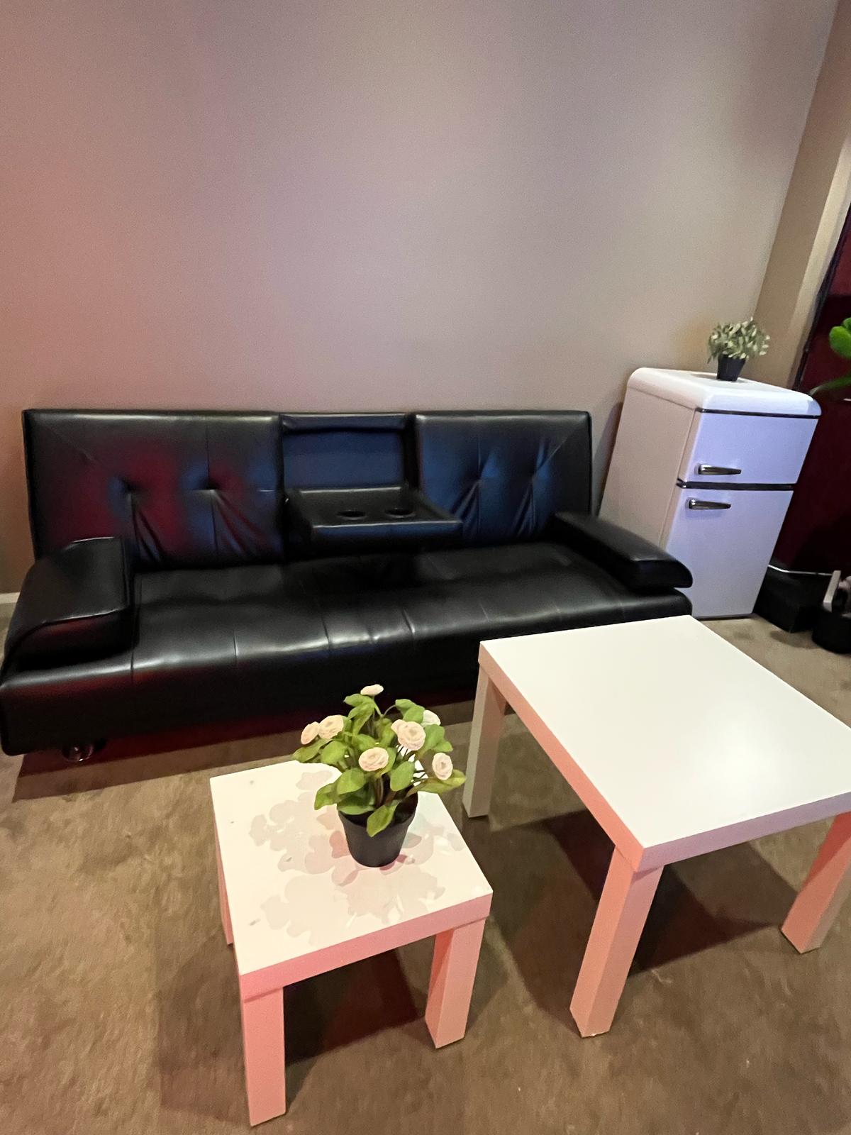 3-Seater Sofa Bed with Cup Holders + 2 Side Tables