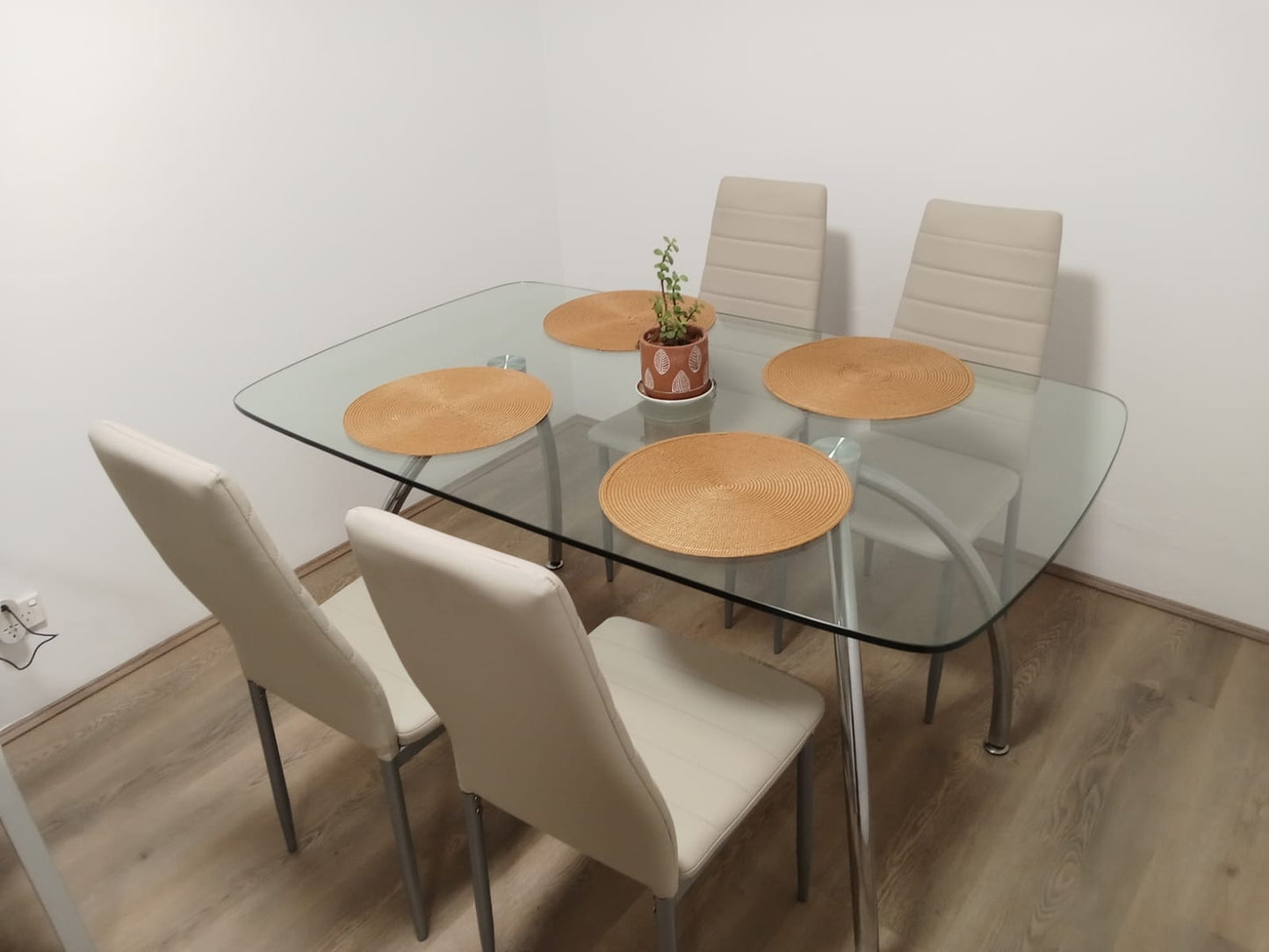 Modern Glass Dining Set – 4 Chairs