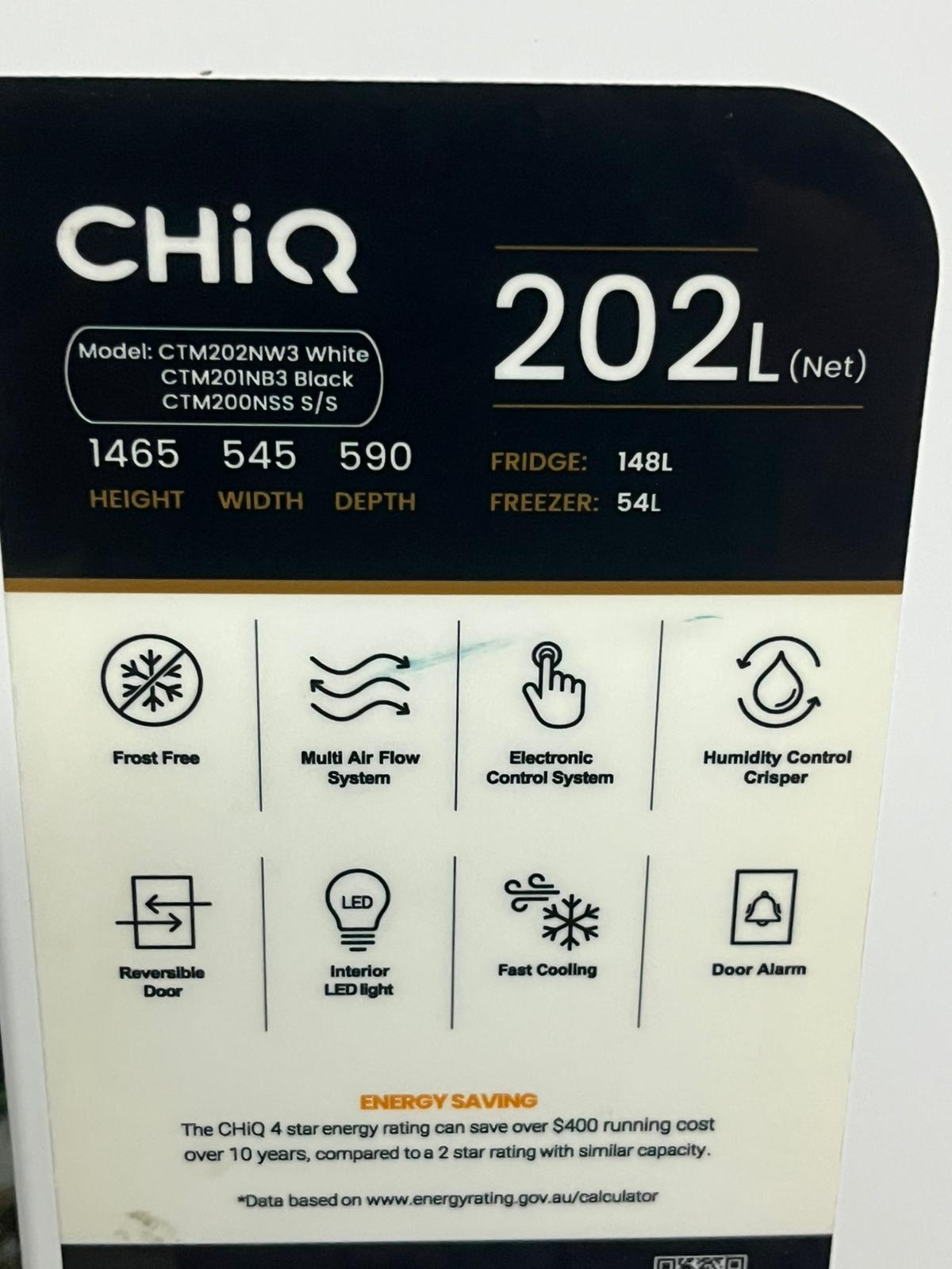 CHiQ Top Mount Fridge – 202L (Excellent Condition + User Manual Included)