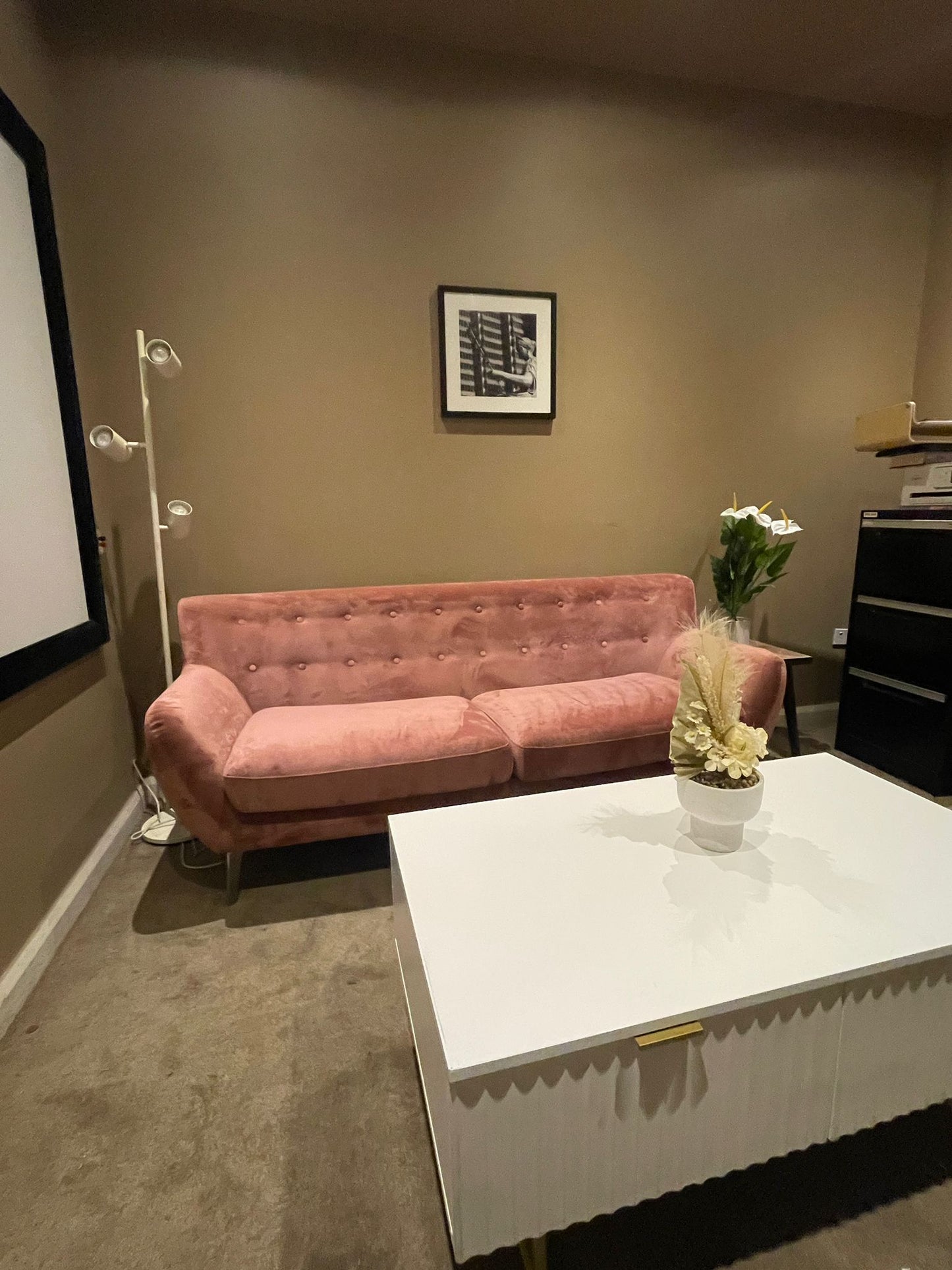 ✨ Elegant Pink Velvet Sofa + Designer Coffee Table ✨
