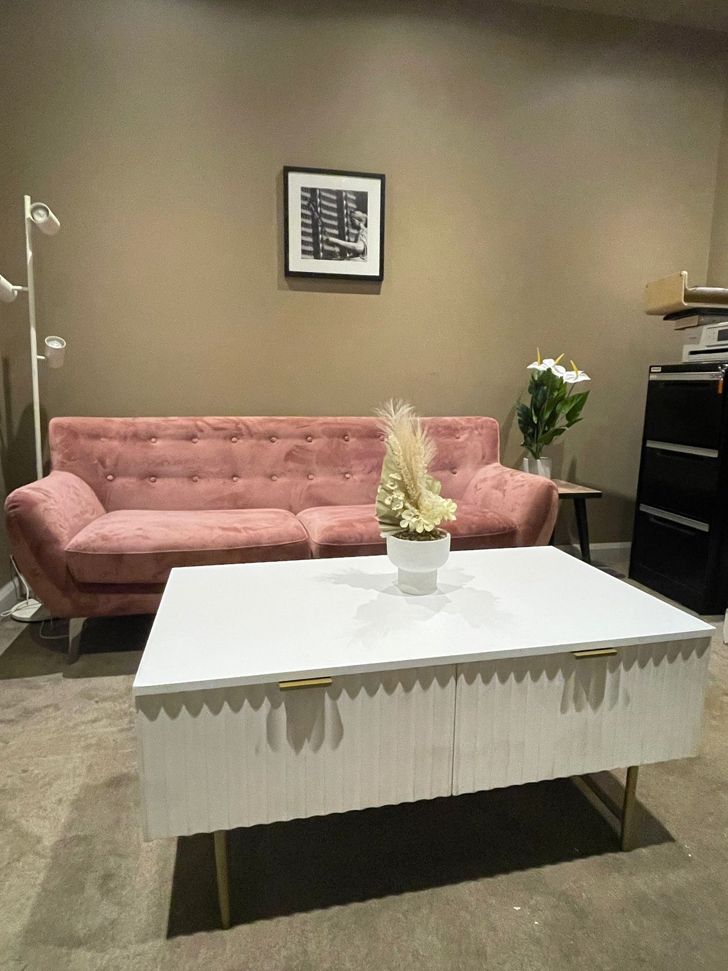 ✨ Elegant Pink Velvet Sofa + Designer Coffee Table ✨