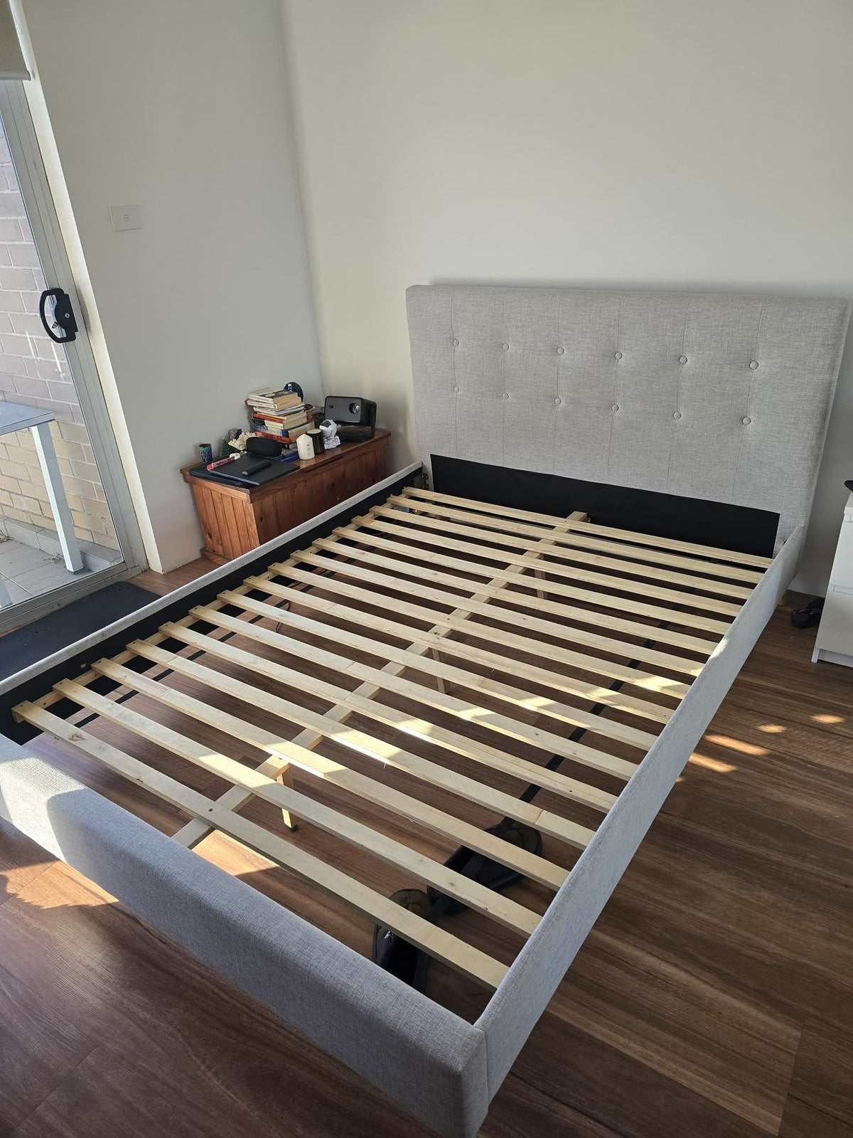 Grey Upholstered Queen Bed with Mattress