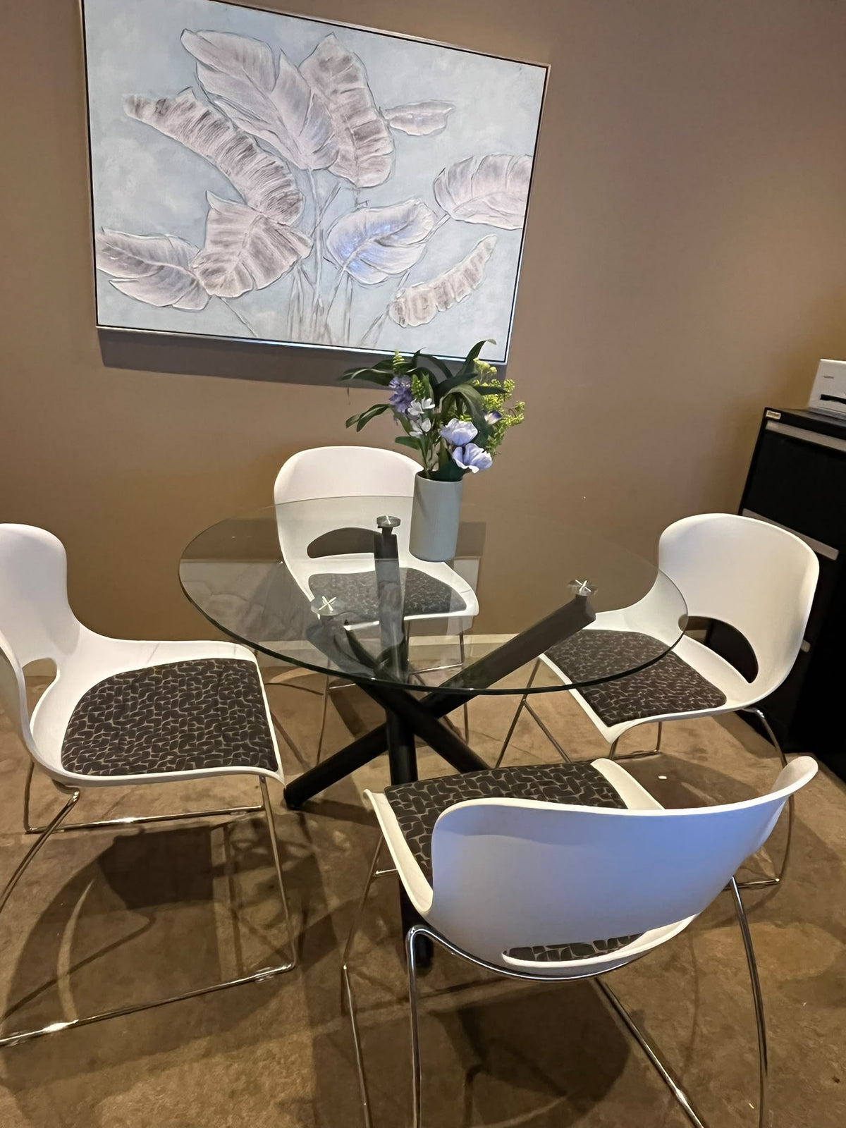 Round Glass Dining Table Set with 4 Chairs