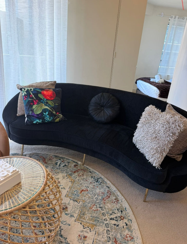 3-Piece Black Sofa Set Velvet