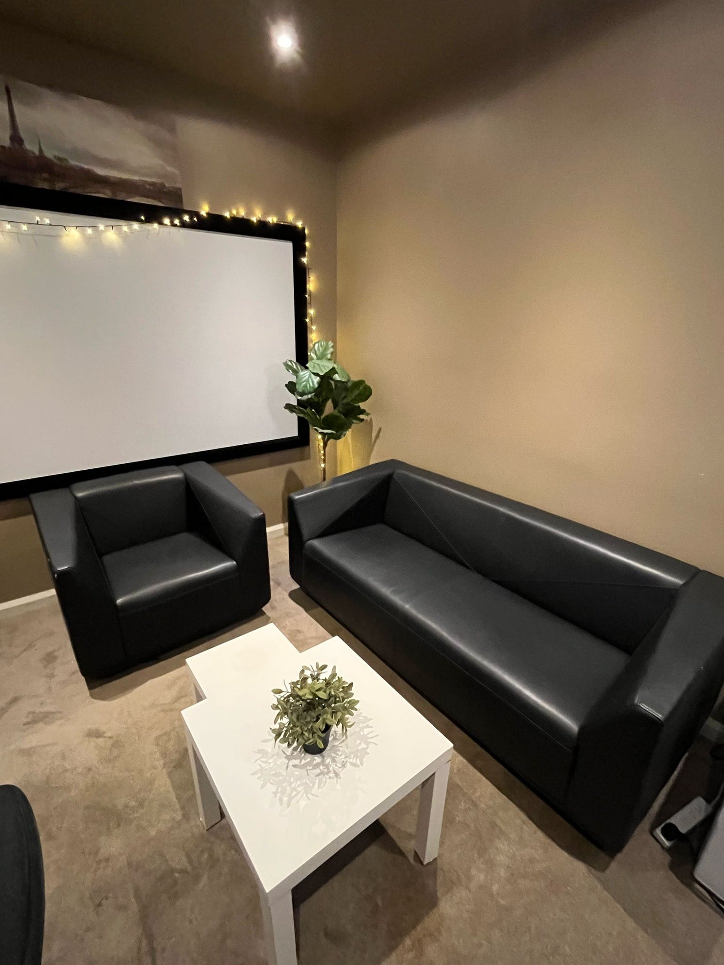 Modern Living Room Set – 2 Black Sofas + 2 White Coffee Tables